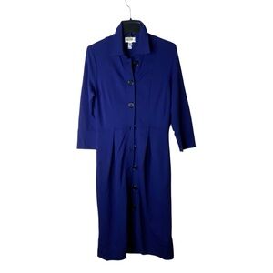 Elegant Talbots Long Sleeve Navy Dress with full front button down. Size 8